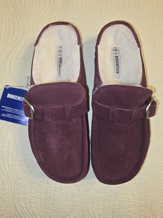 Birkenstock Shoes - BWT Birkenstock Ladies Maroon Suede Mule Clogs with Buckle
